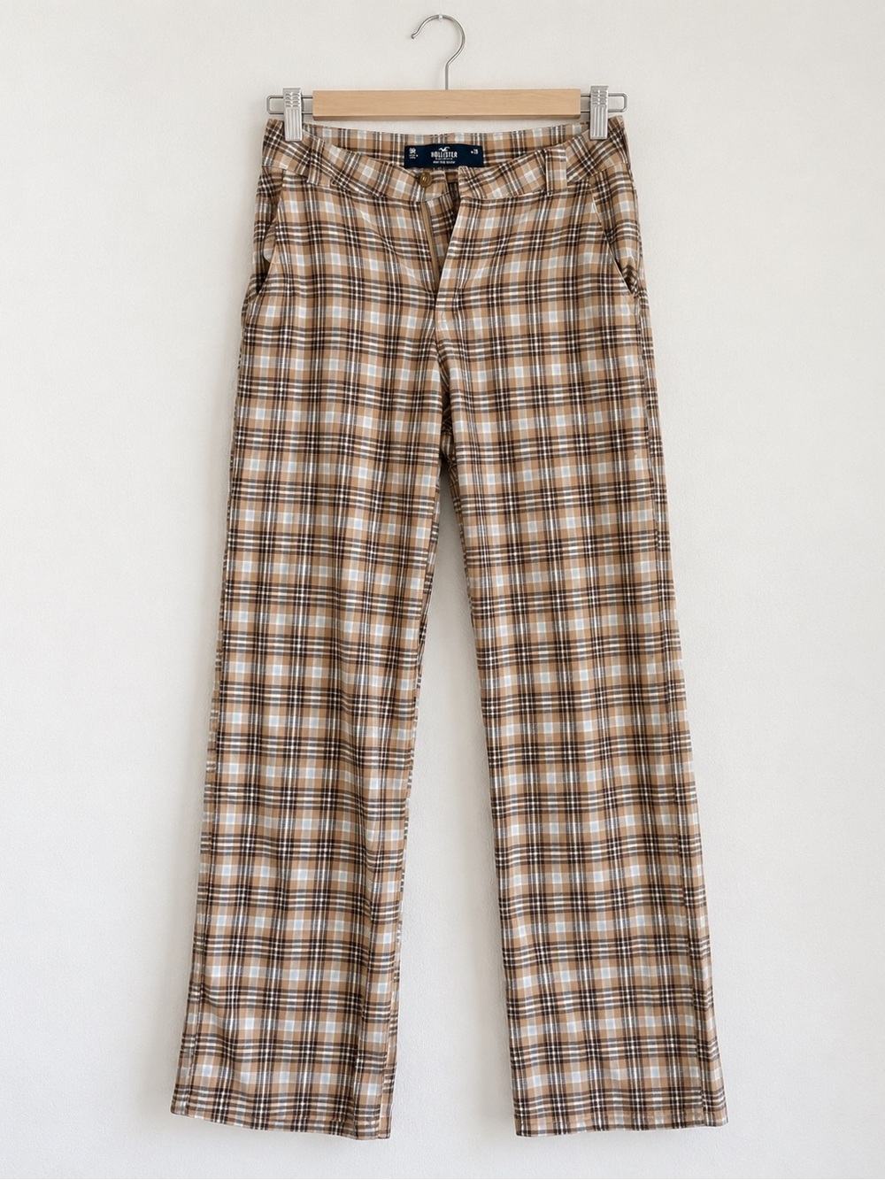 Hollister Tan & Cream Plaid Chinos